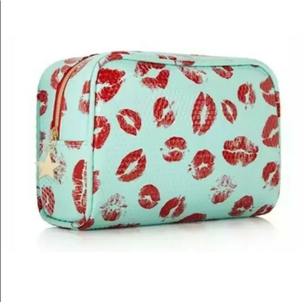 New-  Macy’s Lip Print Teal Cosmetic Bag